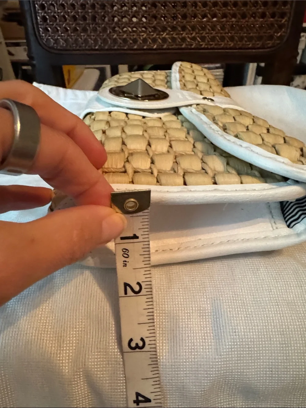 Vintage kate spade Natural Straw Clutch with White Leather Trim and Turn-Lock